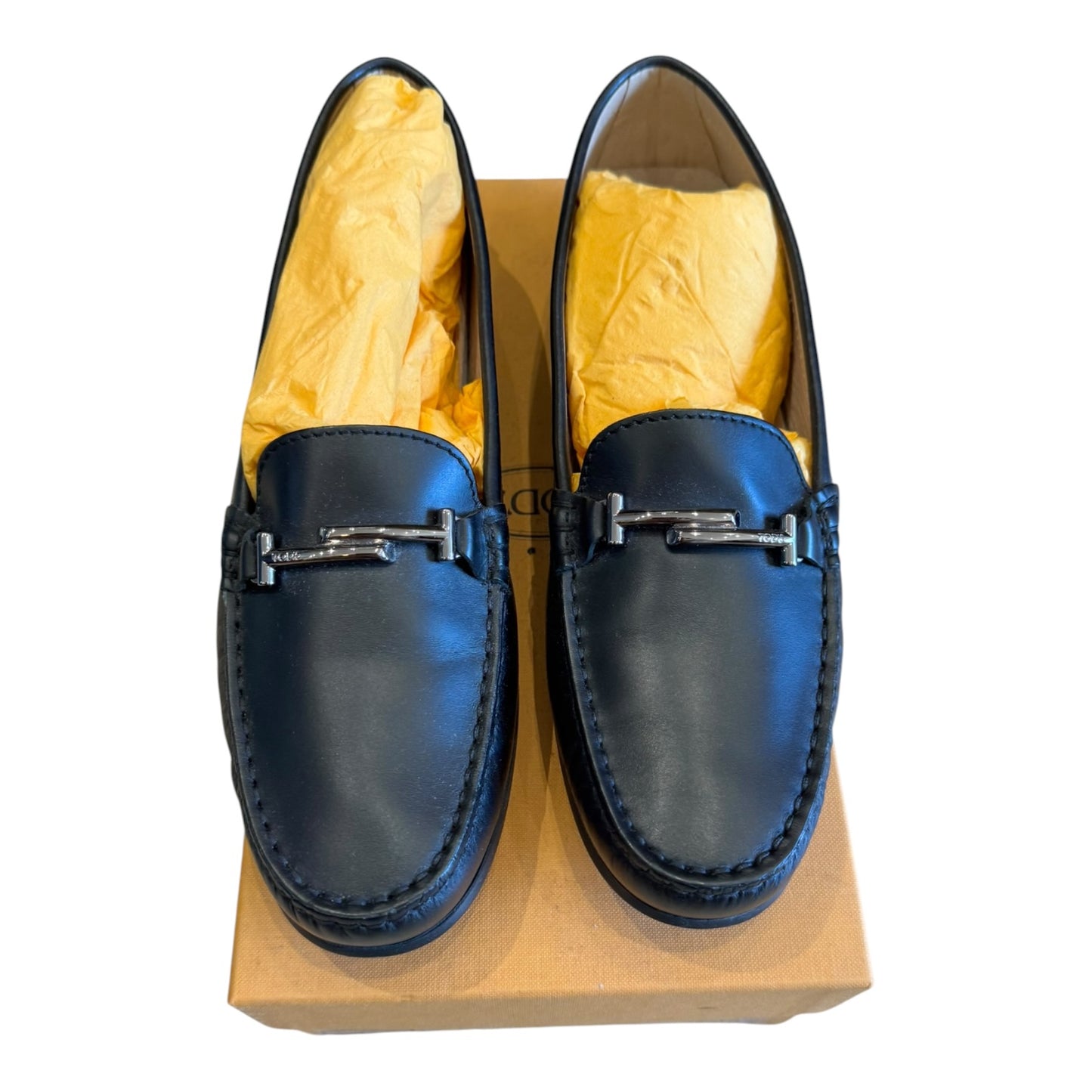 Tod's Black Leather Double T Driving Shoes - 38.5/5.5