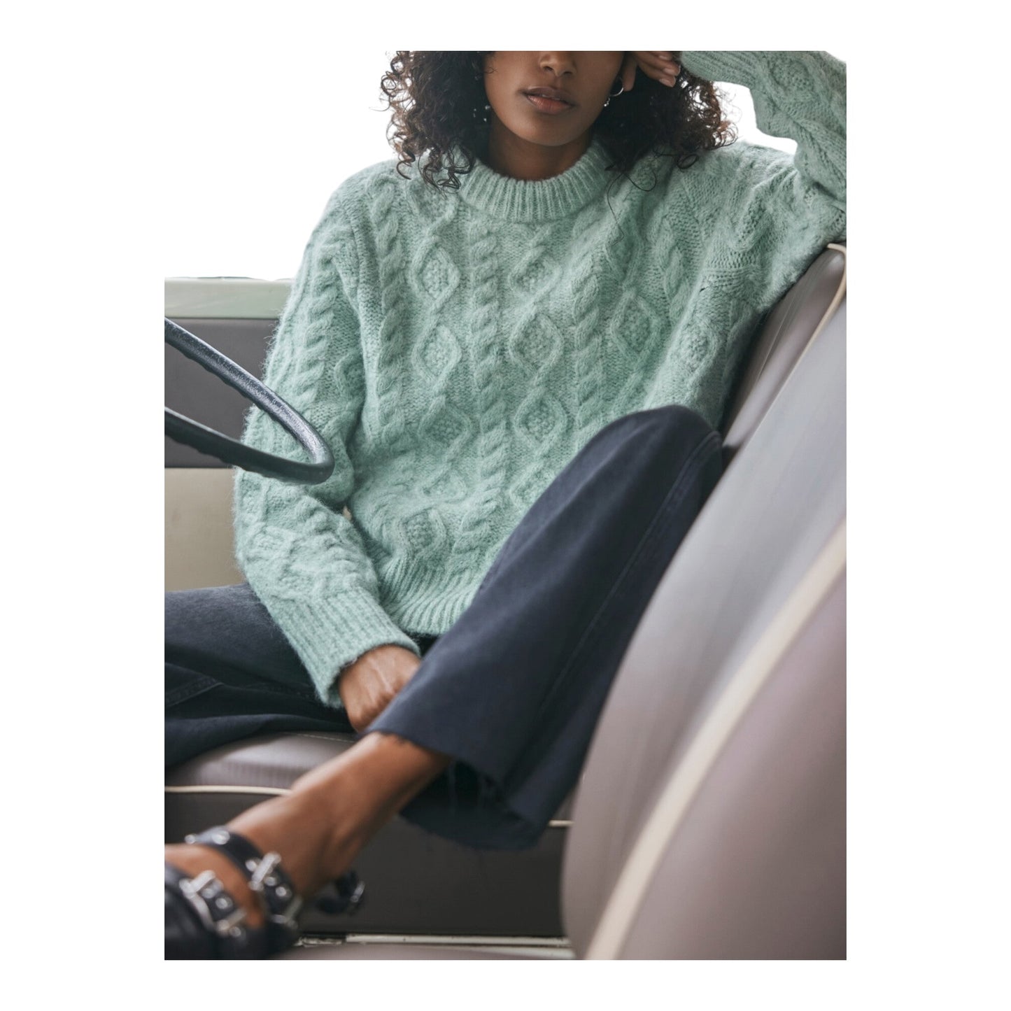 Mint Velvet Mint Green Cable Fluff Jumper - 12 - NEW