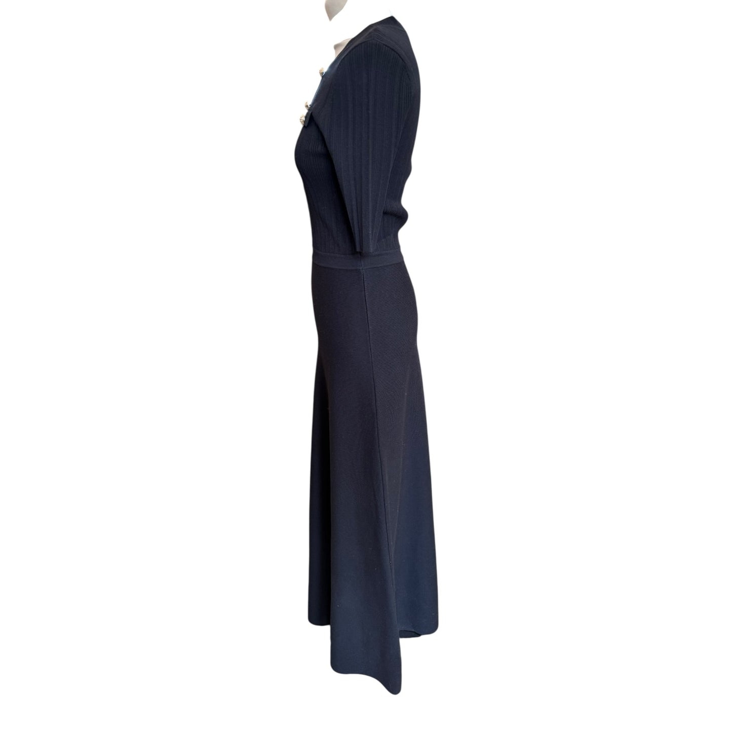 Karen Millen Black Rib Knit Military Trim Maxi Dress - 8/10 - NEW