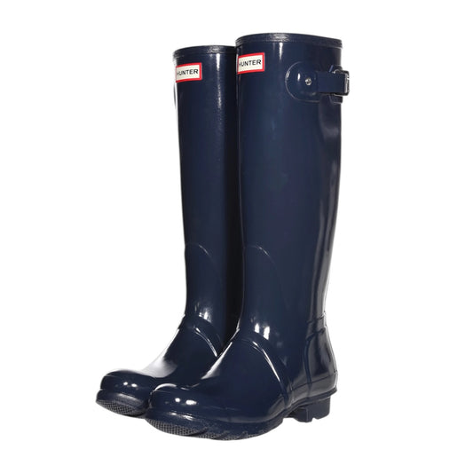 Hunter Navy Tall Gloss Wellie Boots - 7