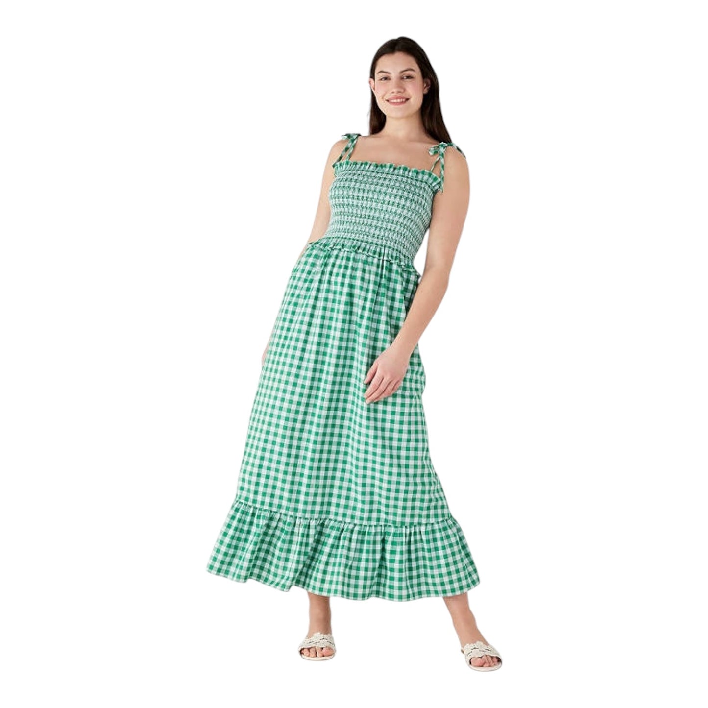 Kate Spade Green Gingham Smocked Bodice Dress - 8