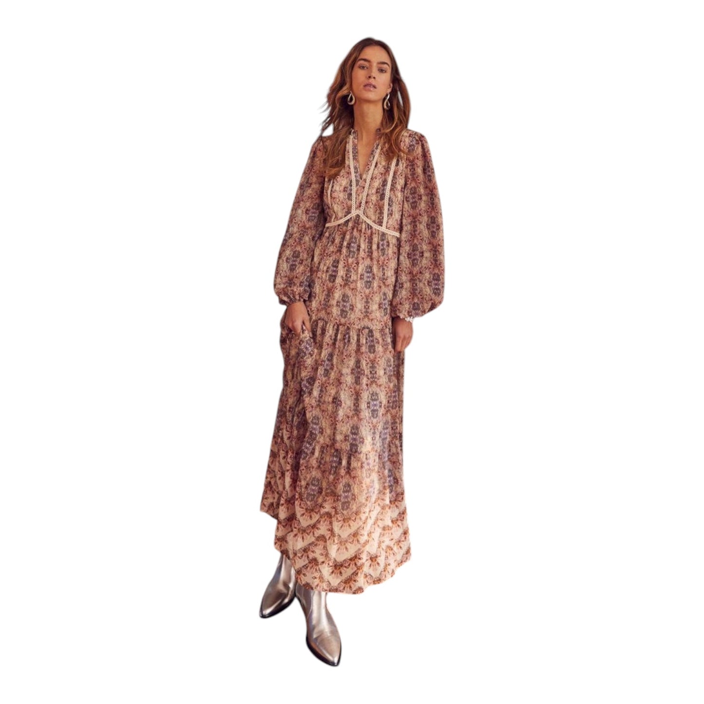 Mint Velvet Abstract Print Tiered Maxi Dress - 12 - NEW