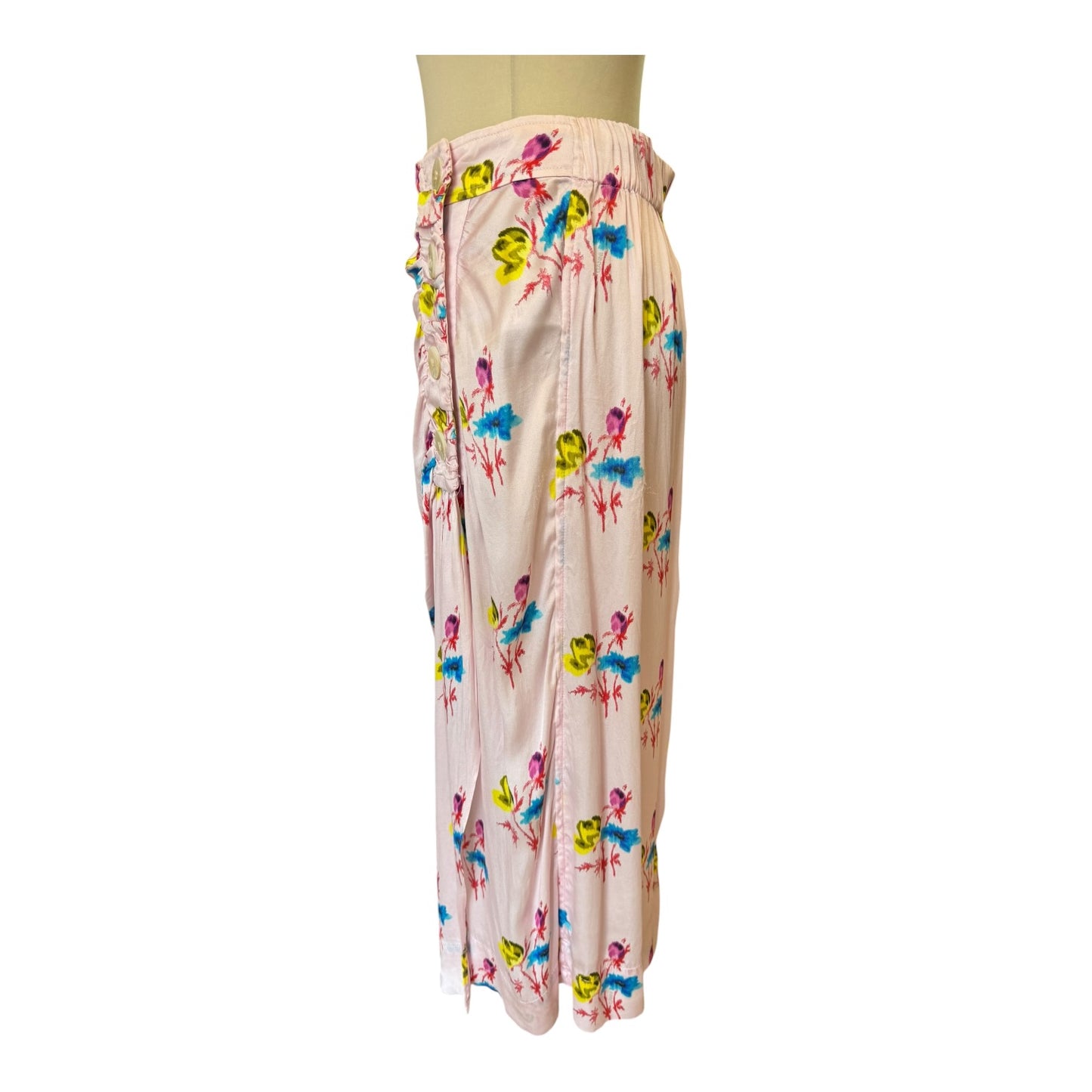 Ganni Pink Silk Floral Midi Skirt - 10
