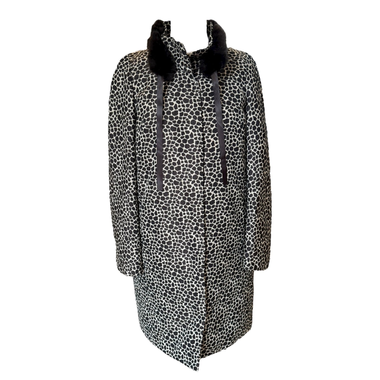 Weekend Max Mara Black and Cream Animal Print Puffer - 10