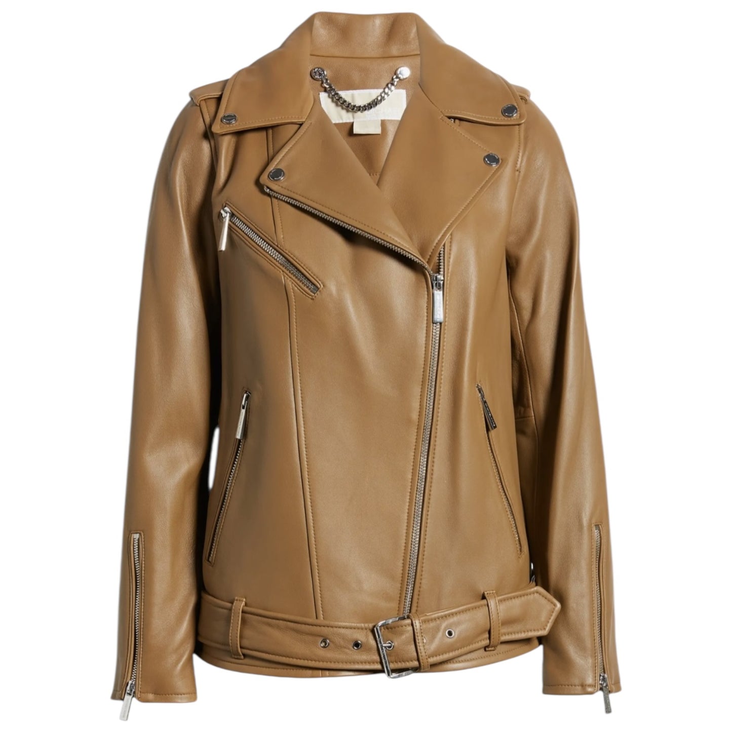 Michael Kors Coffee Oversized Moto Leather Jacket - 14/16 - NEW