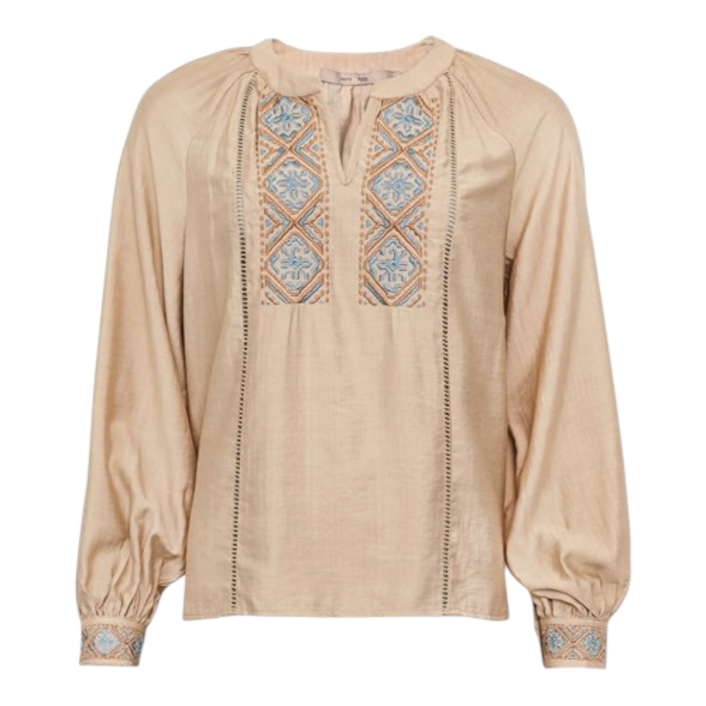 Costa Mani Emilie Sand Blue Embroidery Blouse - 12 - NEW