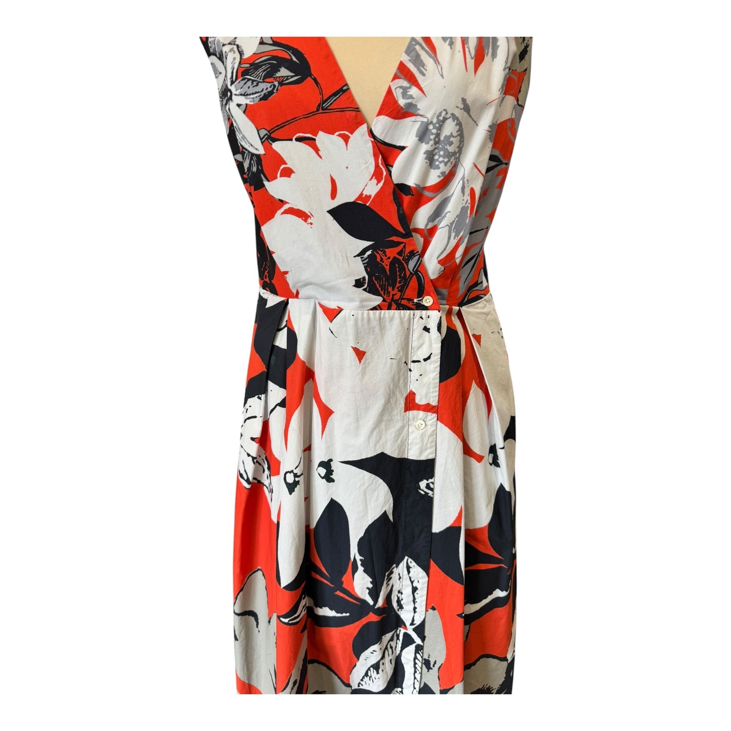 Sara Roka Navy and Coral Floral Wrap Dress - 12