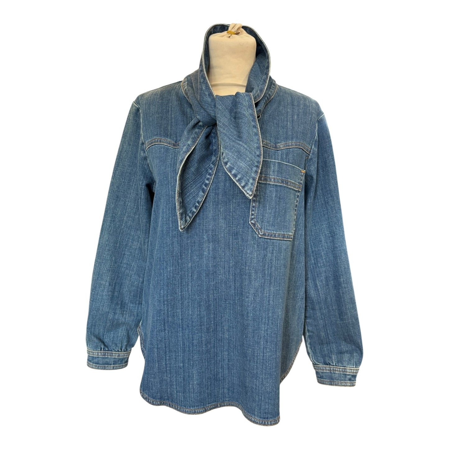See By Chloe Tie Neck Denim Blouse - 12