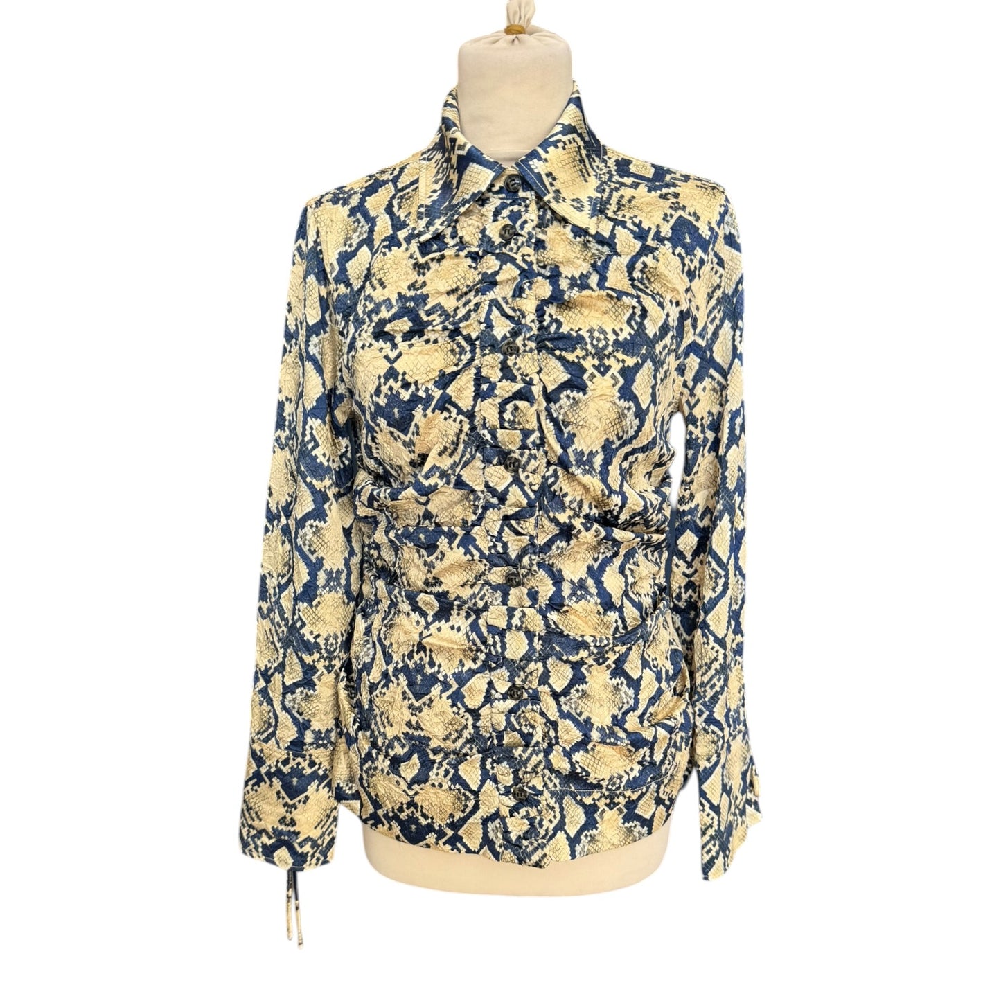 Ganni Snake Print Satin Shirt - 10