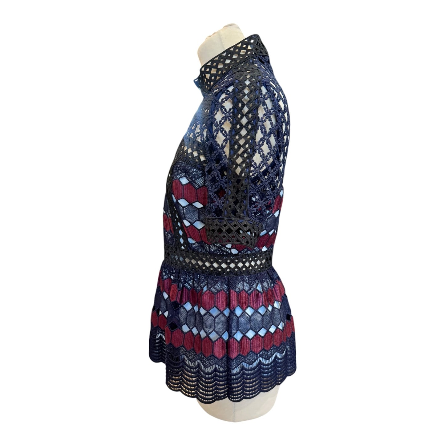 Self Portrait Navy and Burgundy Lace Top - 10