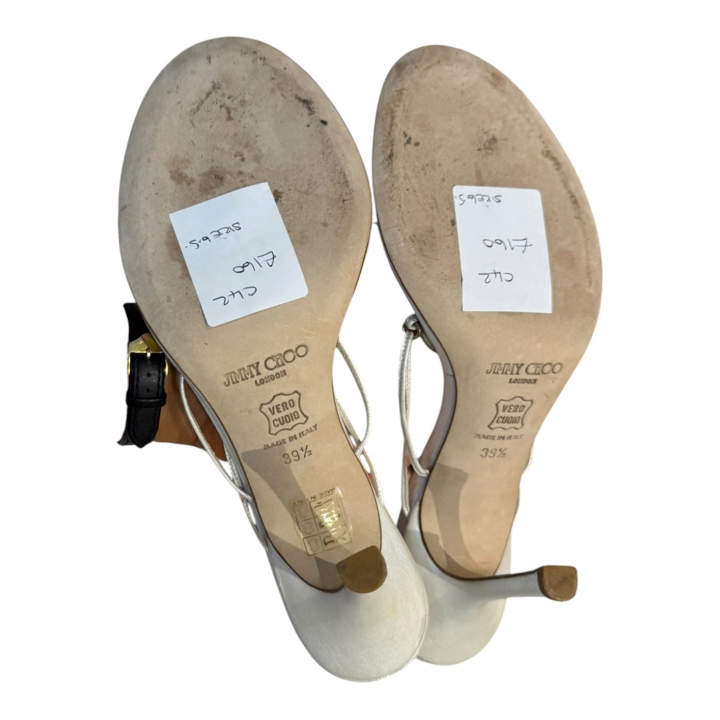 Jimmy Choo Platinum Paisley Motif Heels - 39.6 / 6.5