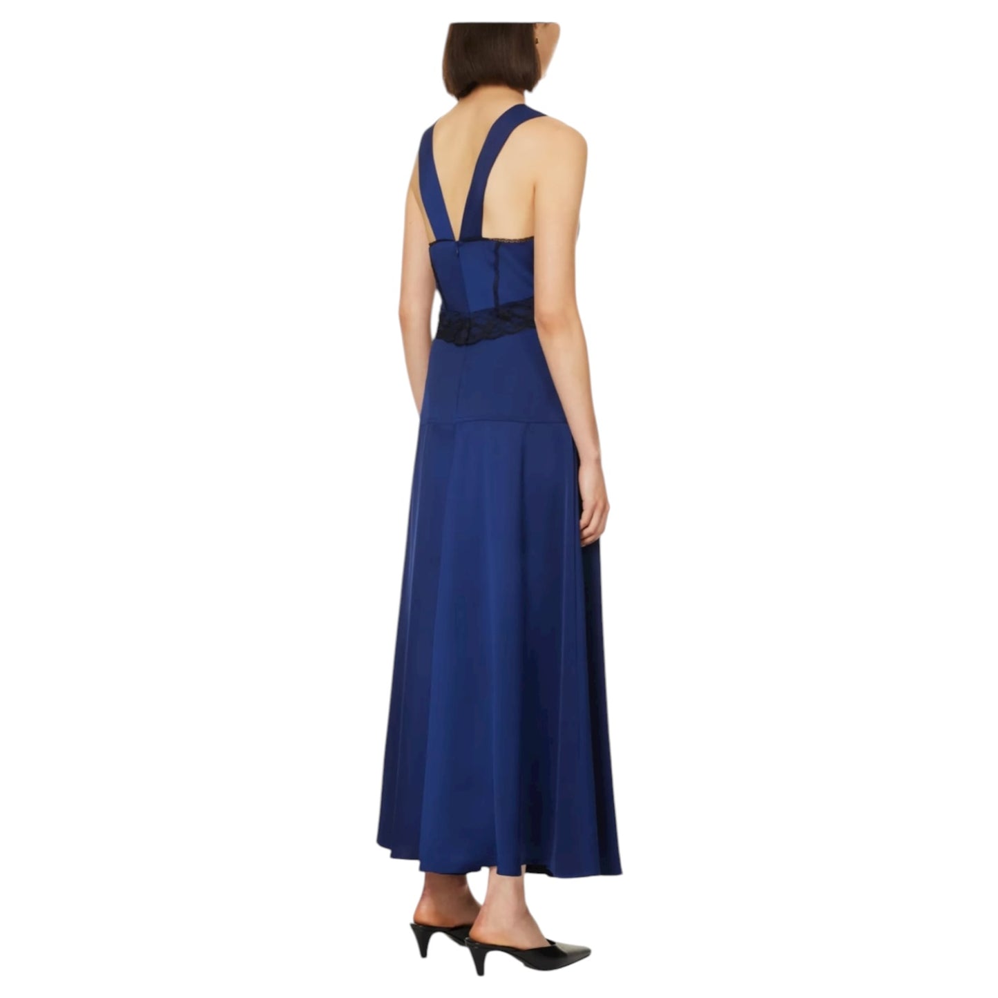 Me + Em Blue and Black Lace Trim Maxi Dress - 16