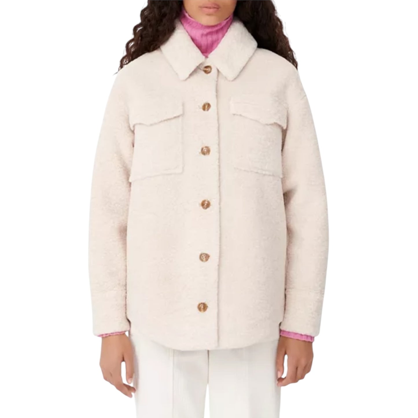 Maje Cream Shearling Coat - 12/14 - NEW