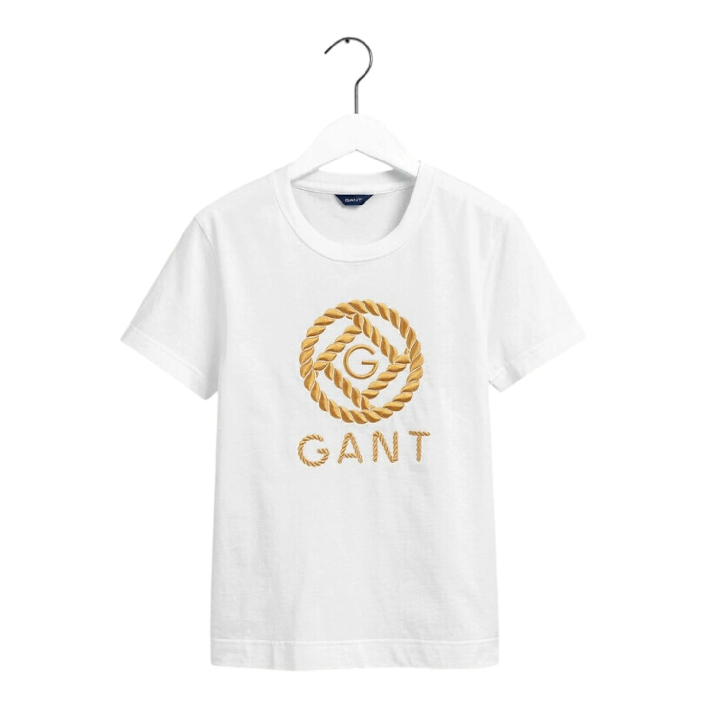 Gant White T Shirt with Gold Logo Embroidery - 12/14