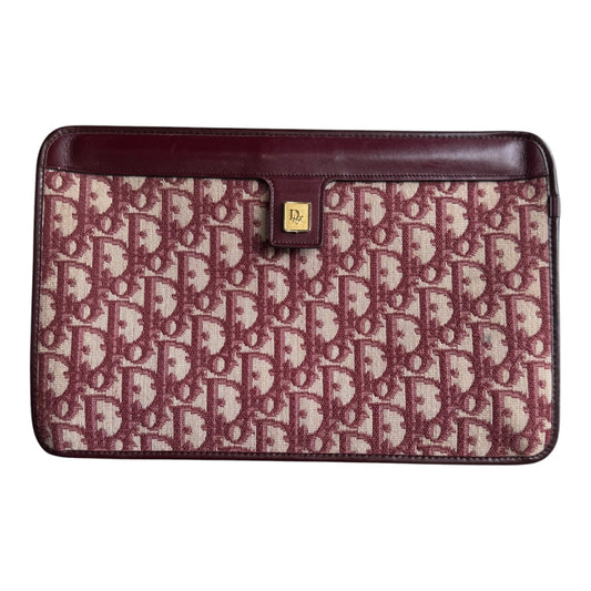 Dior Burgundy Trotter Print Clutch Bag