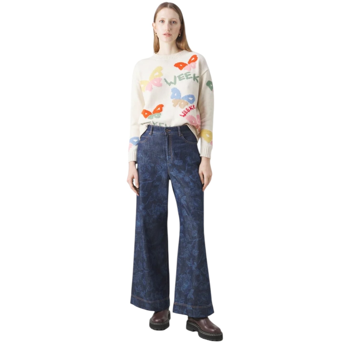 Weekend Max Mara Patterned Wide Leg Jeans - 14