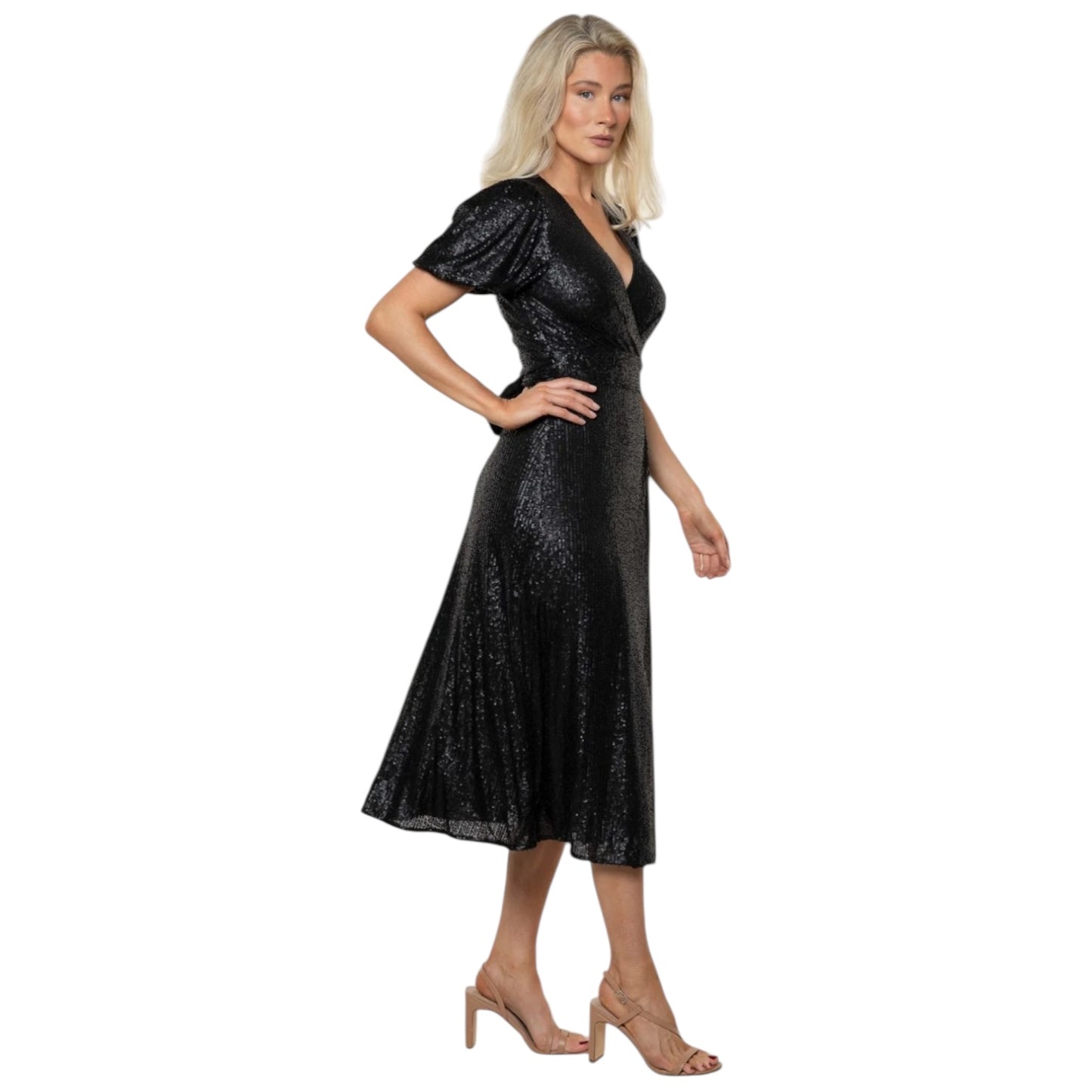 Whistles Black Sequin Wrap Dress - 10 - NEW
