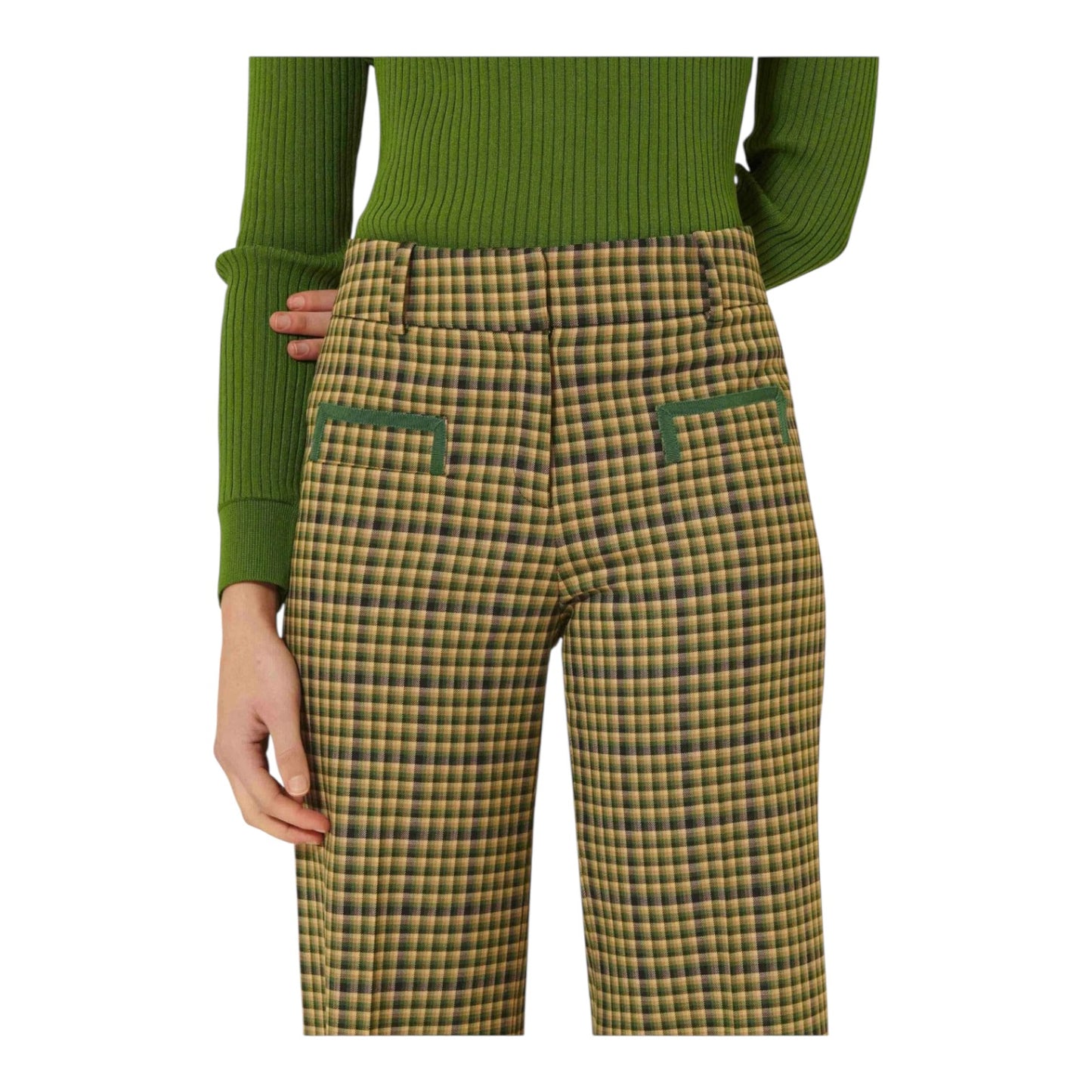 Tara Jarmon Green Check Trousers - 8 - NEW