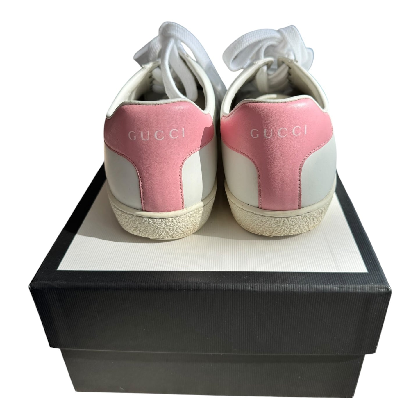 Gucci Ace White and Pink Perforated Trainers - 37.5 / 4.5