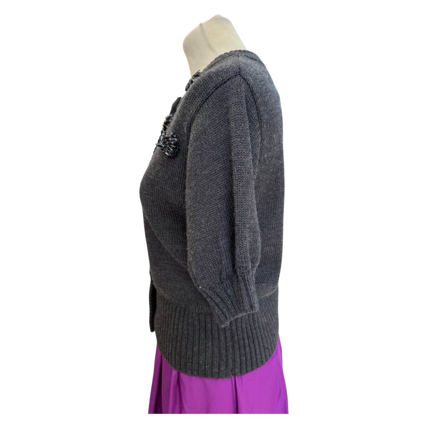 & Other Stories Dark Grey Merino Wool Embellished Cardigan - 8/10
