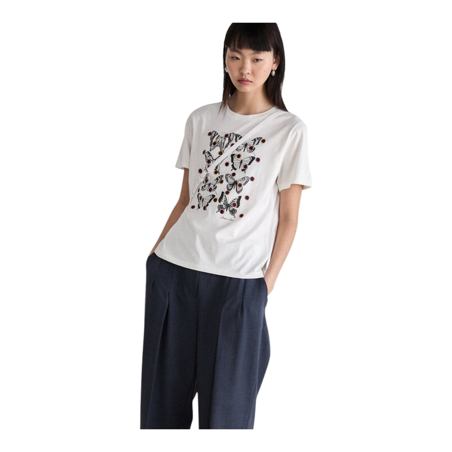 Marc Cain White Butterfly Print T Shirt - 12
