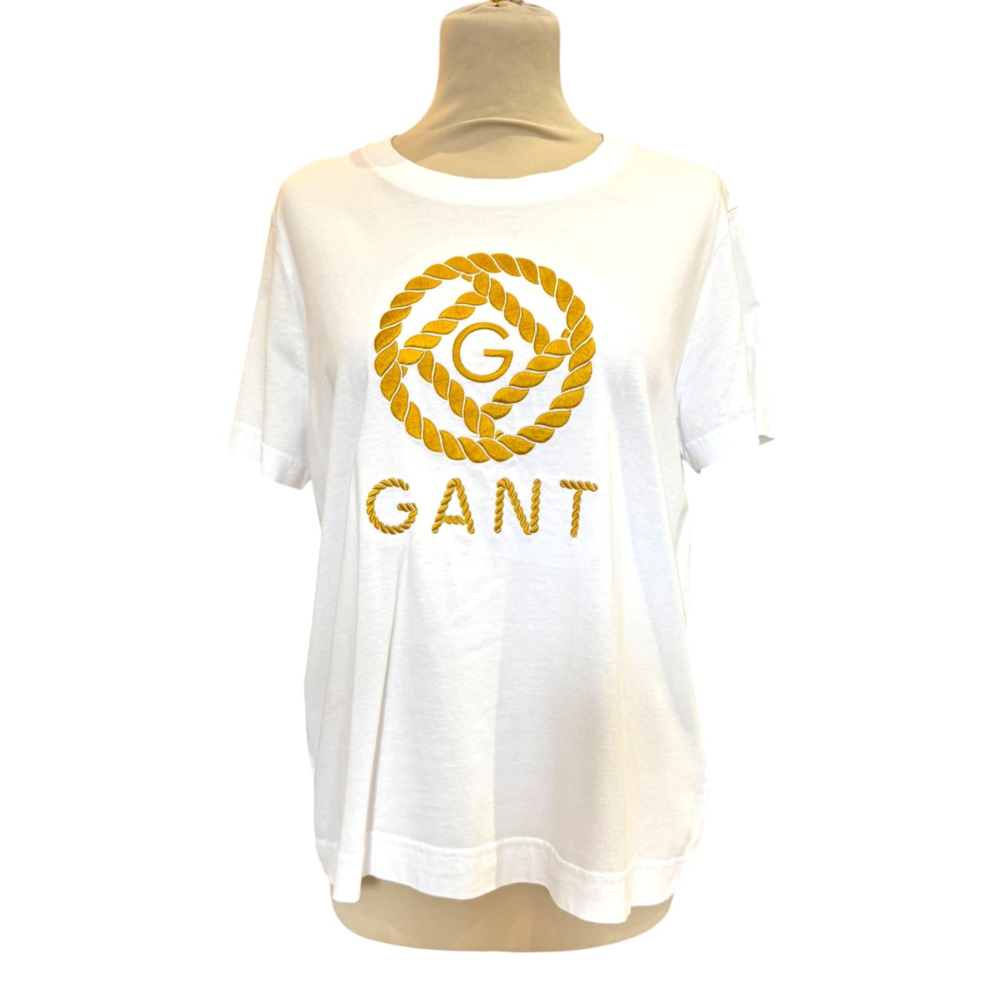 Gant White T Shirt with Gold Logo Embroidery - 12/14