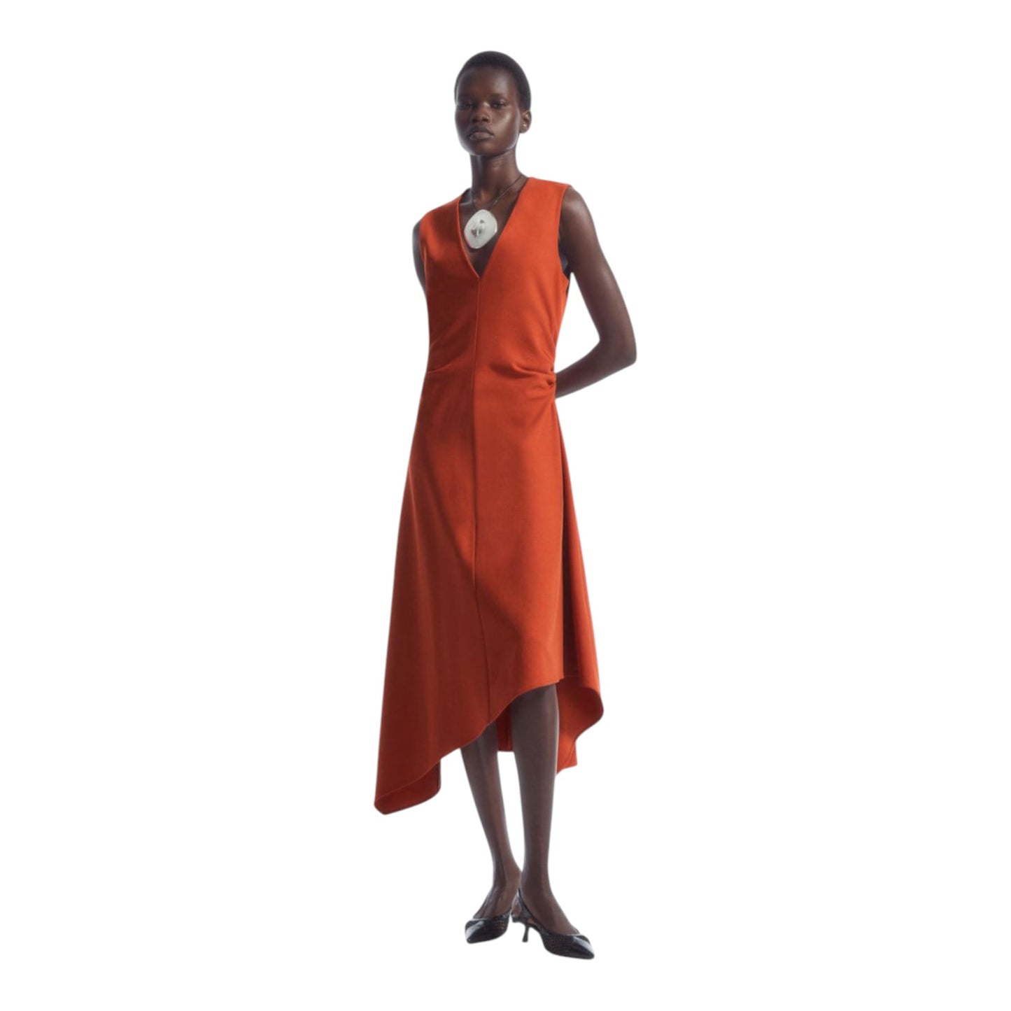 COS Orange Gathered Asymmetric Dress - 12