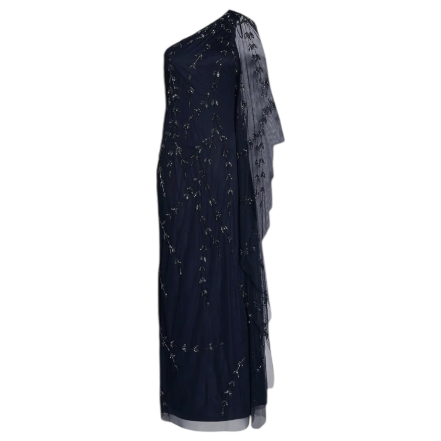 Adrianna Papell Navy Beaded One-Shoulder Evening Dress - 10