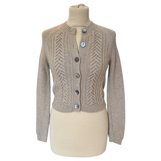 Pure Collection Beige Cable Knit Wool and Cashmere Cardigan - 8