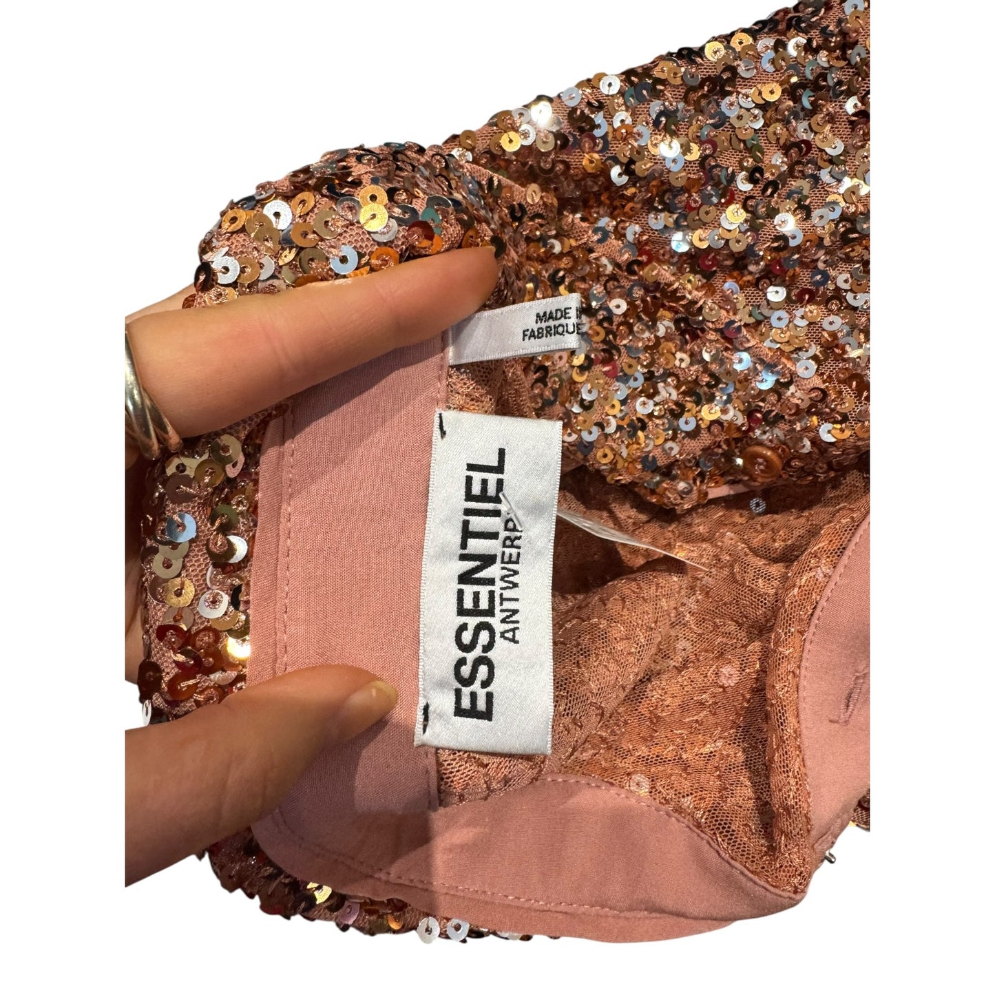 Essentiel Antwerp Ezilion Rose Gold Sequin Top - XS (Oversized)