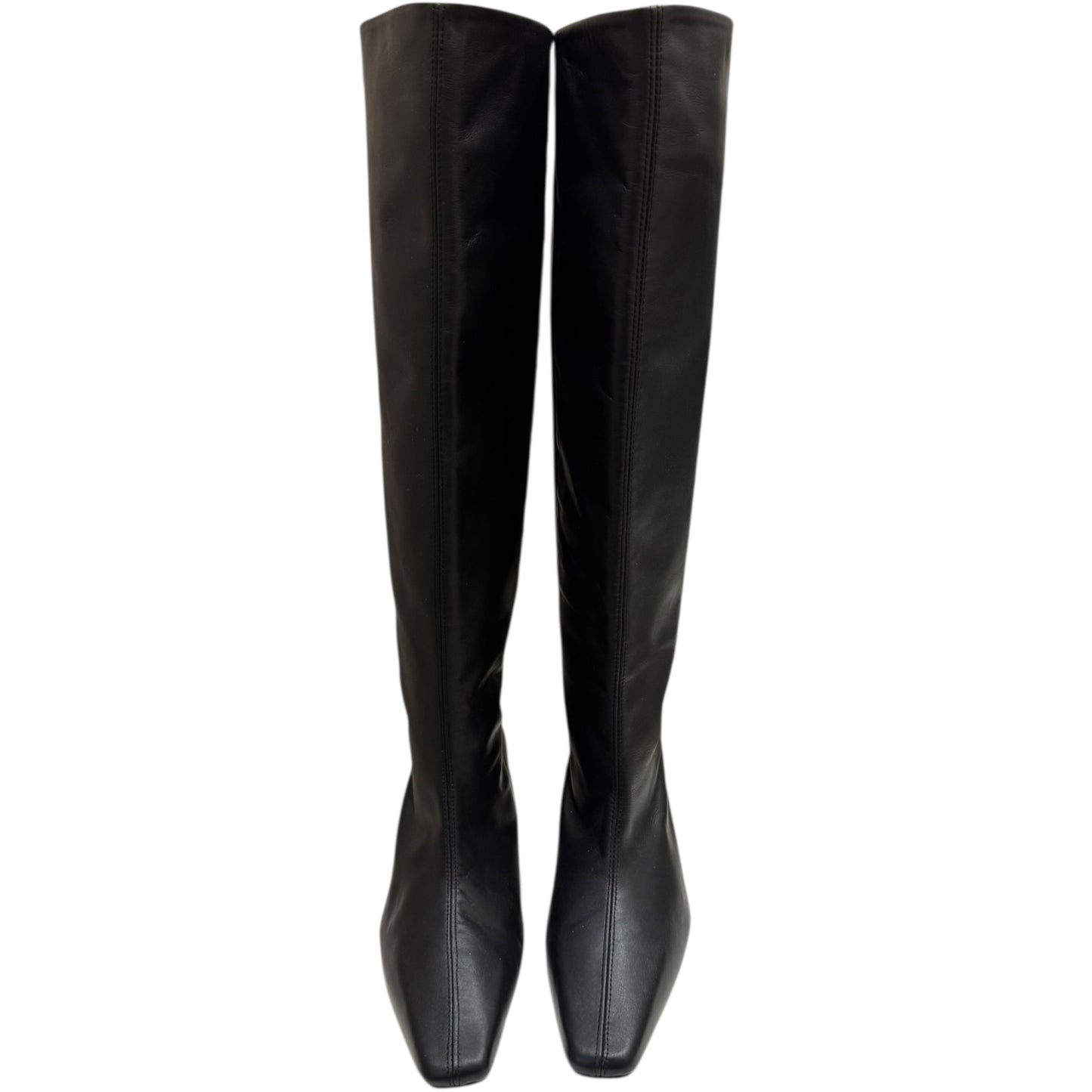 Jigsaw Black Leather Knee High Kitten Heels - 40 / 7