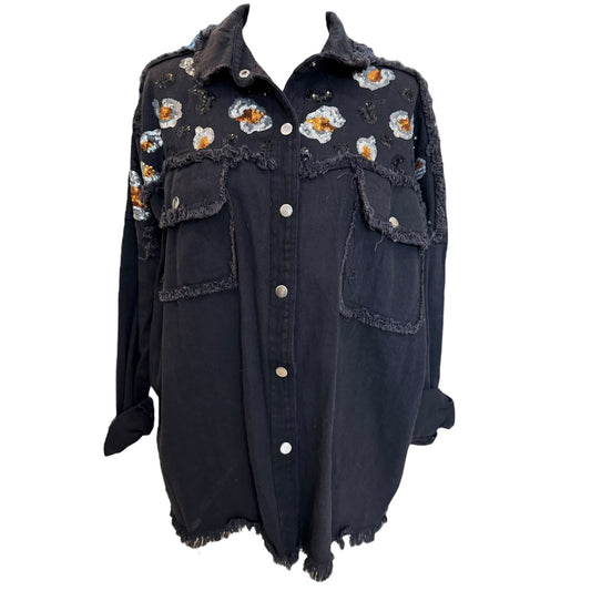 So What Black Denim Embellished Jacket - 12