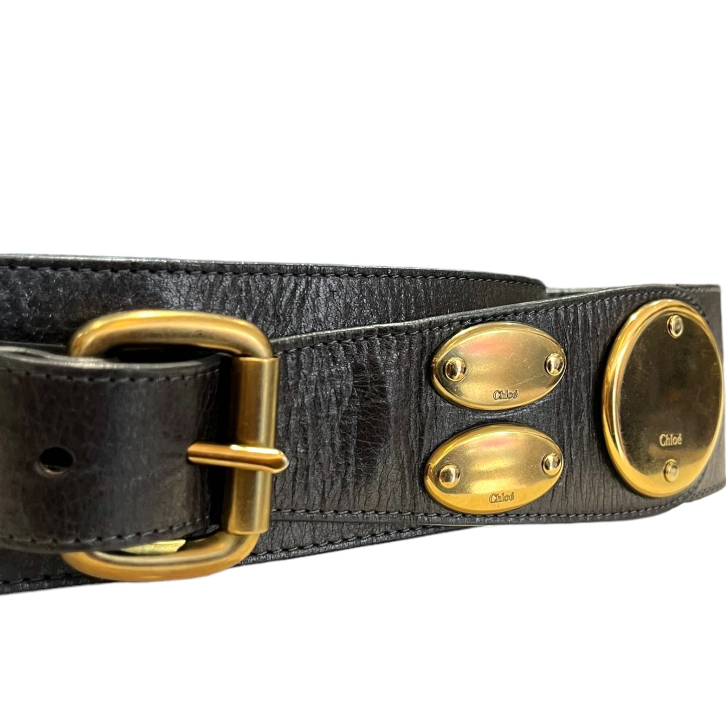 Chloé Black and Gold Leather Belt