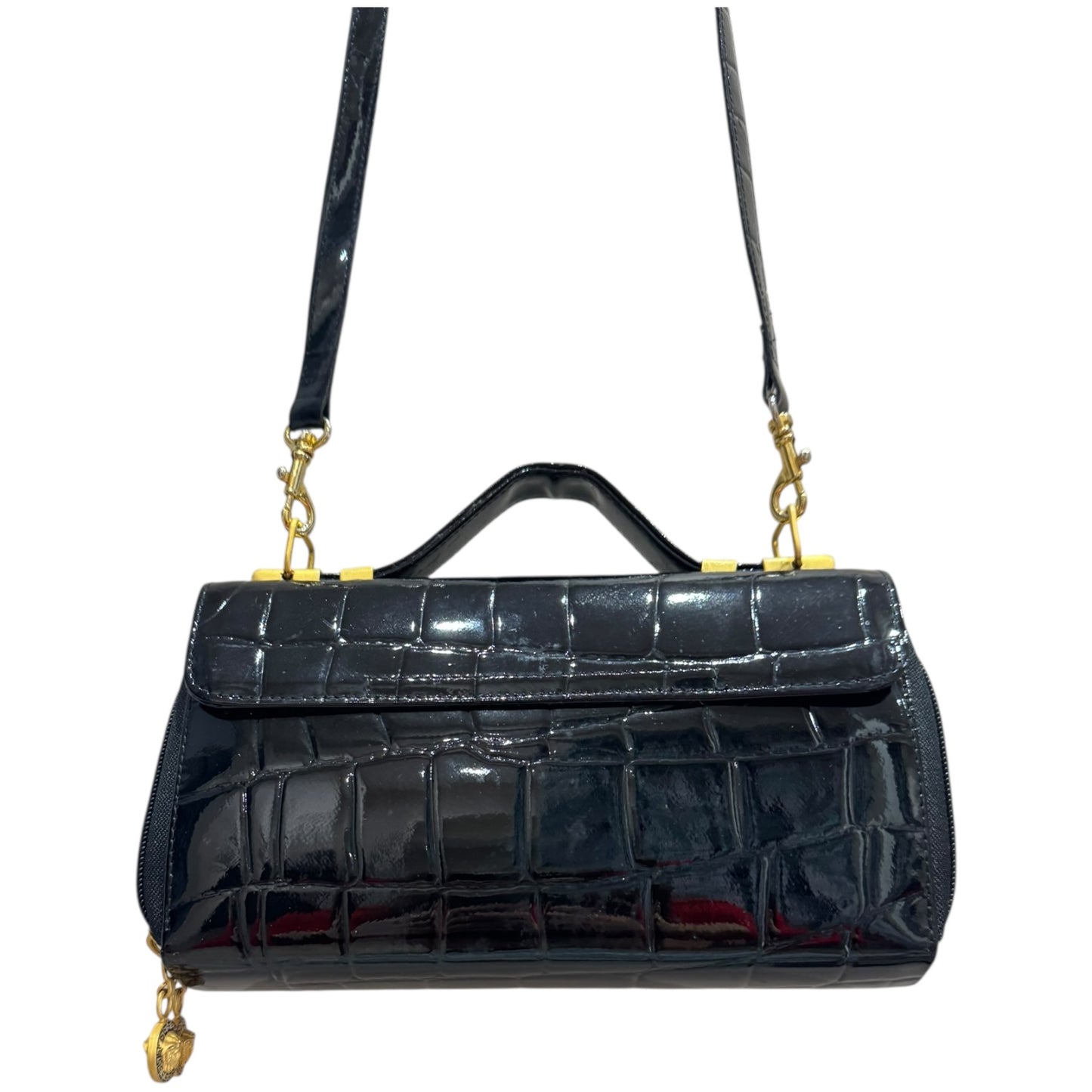 Versace Black Texture Patent Leather Cross Body Bag