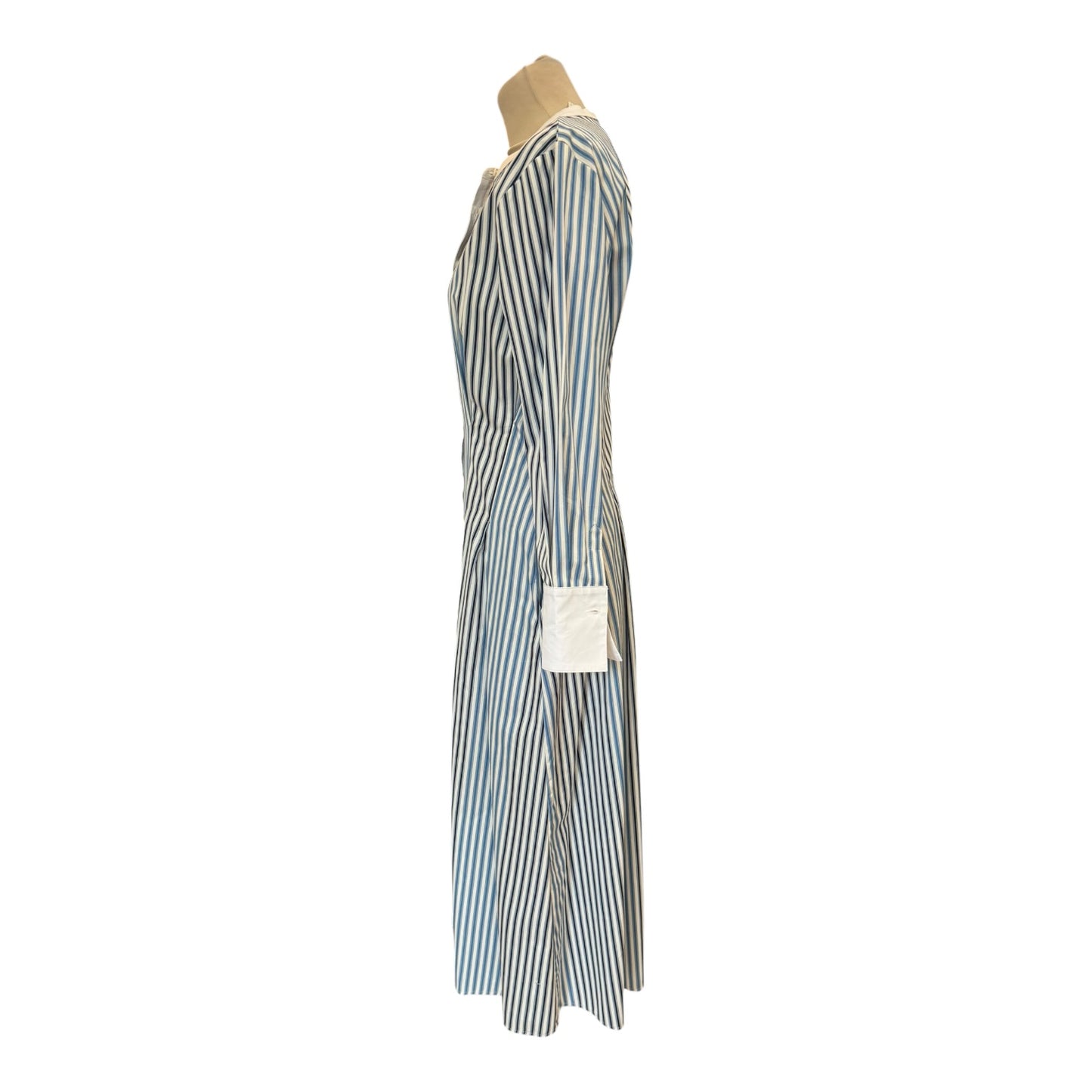 Jaeger Pure Cotton Blue Striped Midi Waisted Dress - 10