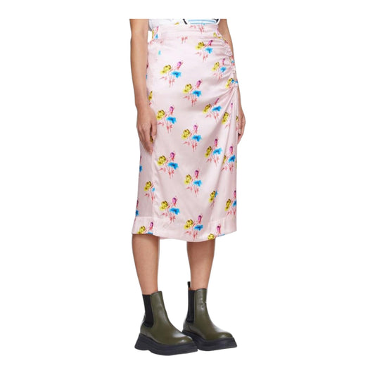 Ganni Pink Silk Floral Midi Skirt - 10