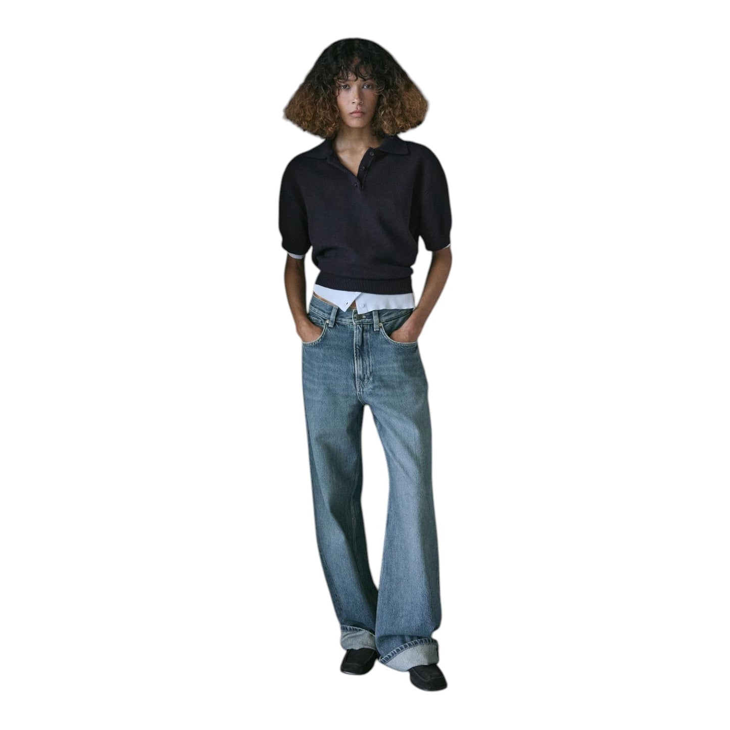 Massimo Dutti Navy Cotton and Wool Knit Top - 10