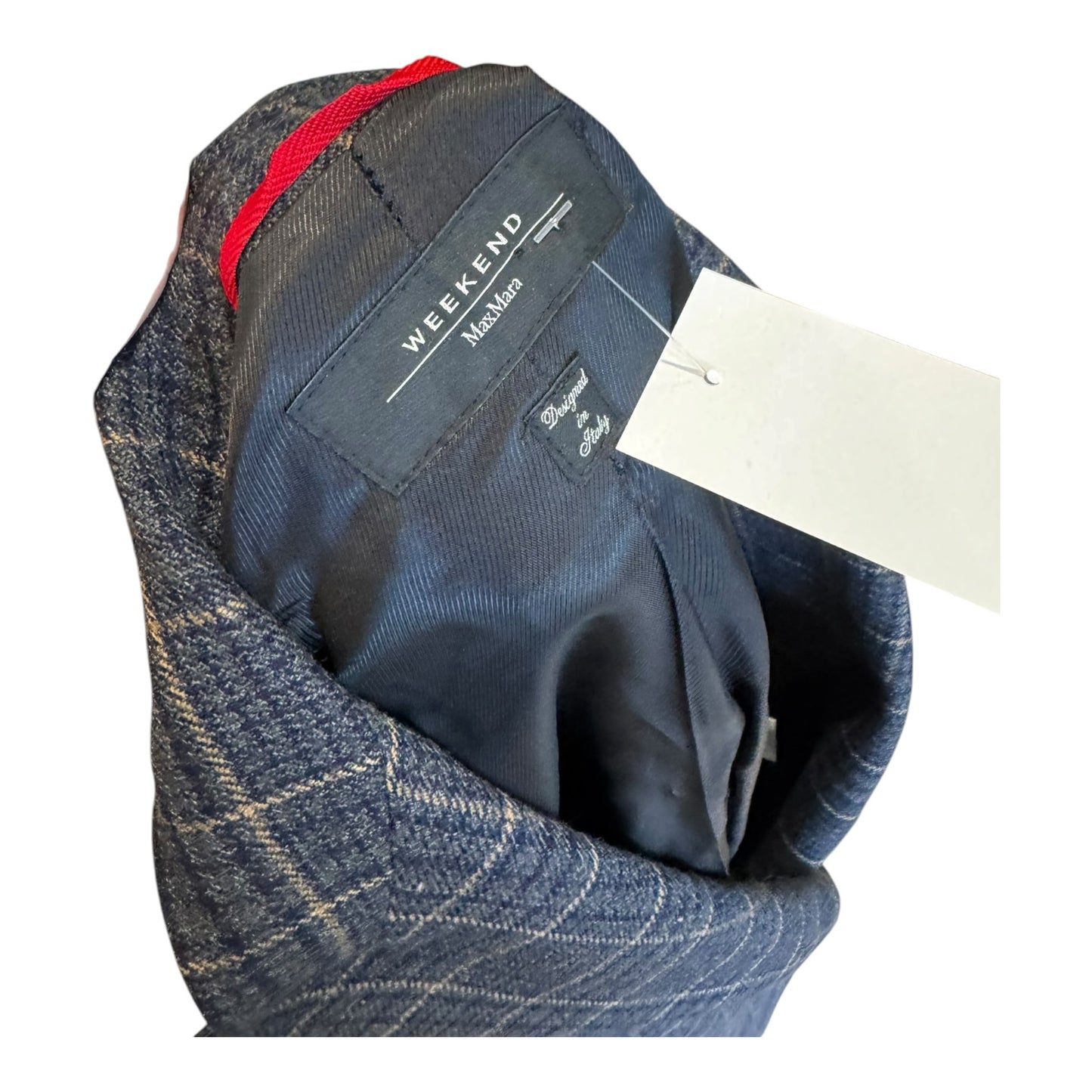Weekend Max Mara Blue Beige Check Wool Blazer Jacket - 10