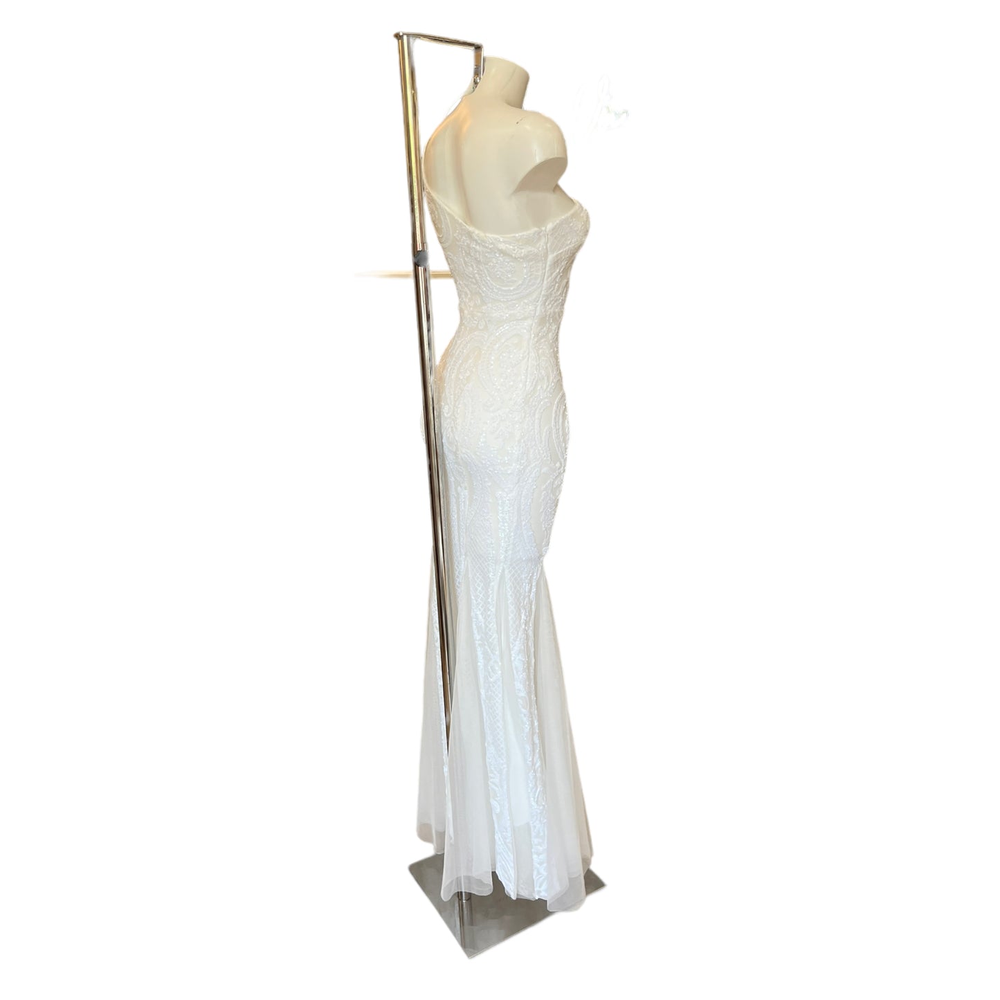 White Sequin Embellished Formal Dress