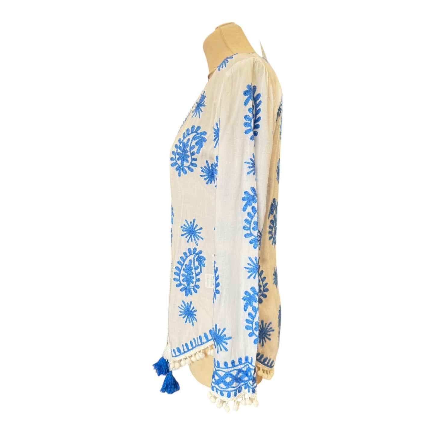 Pranella White and Blue Cicy China Summer Top - 8/10
