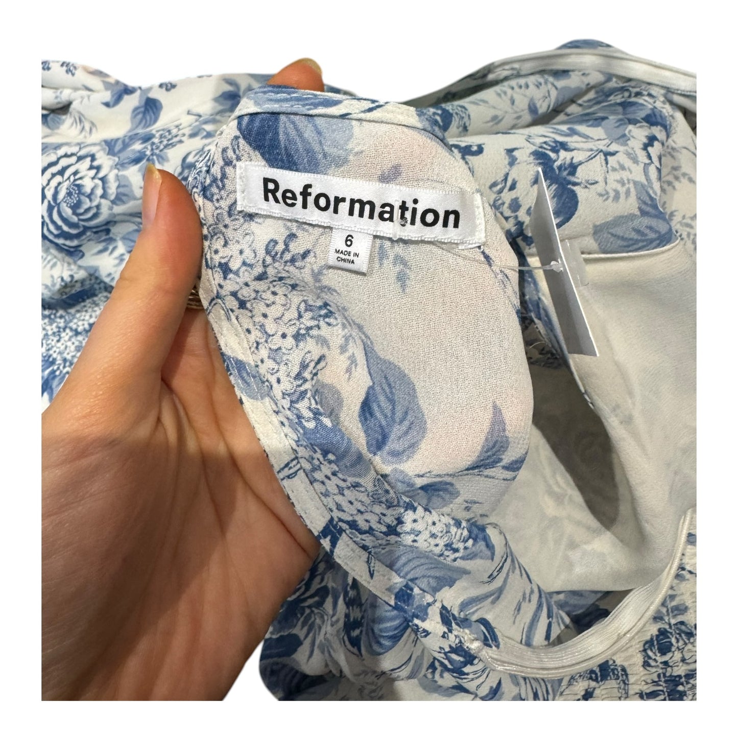 Reformation Carolena Blue and White Midi Dress - 10