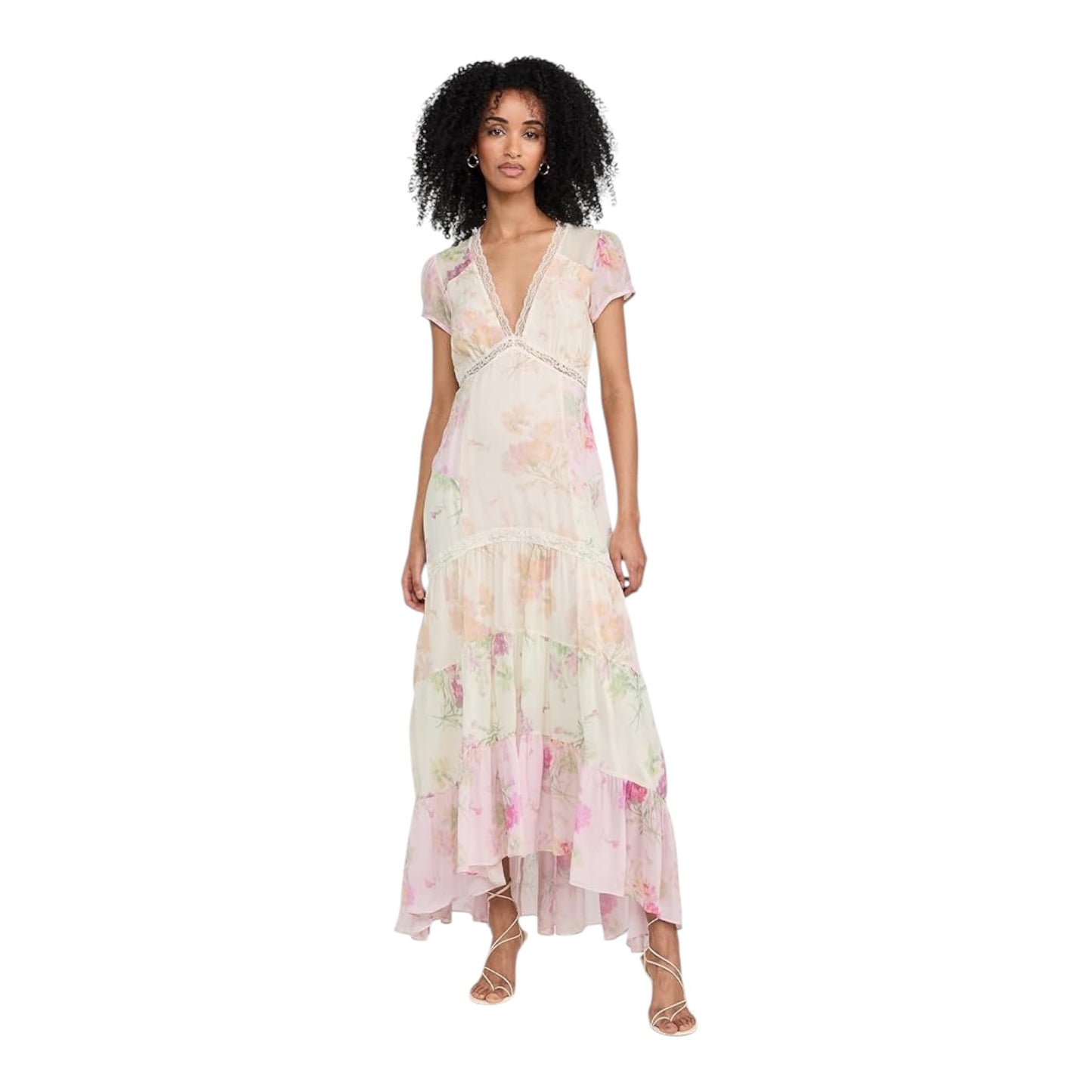 Loveshackfancy Roupell Floral Chiffon Maxi Dress Pink - 10