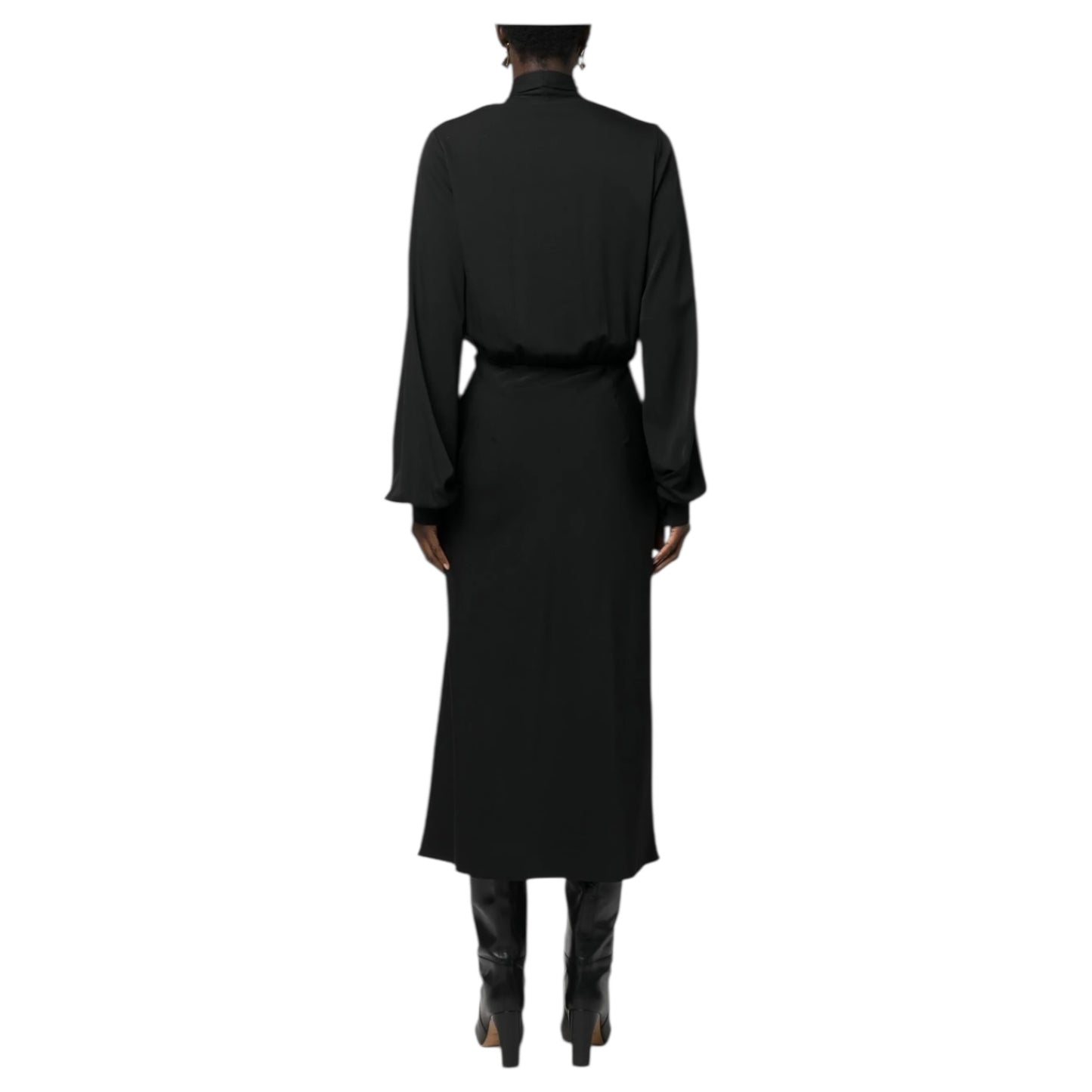 SportMax Black Silk Blend Pussy Bow Midi Dress - 10/12