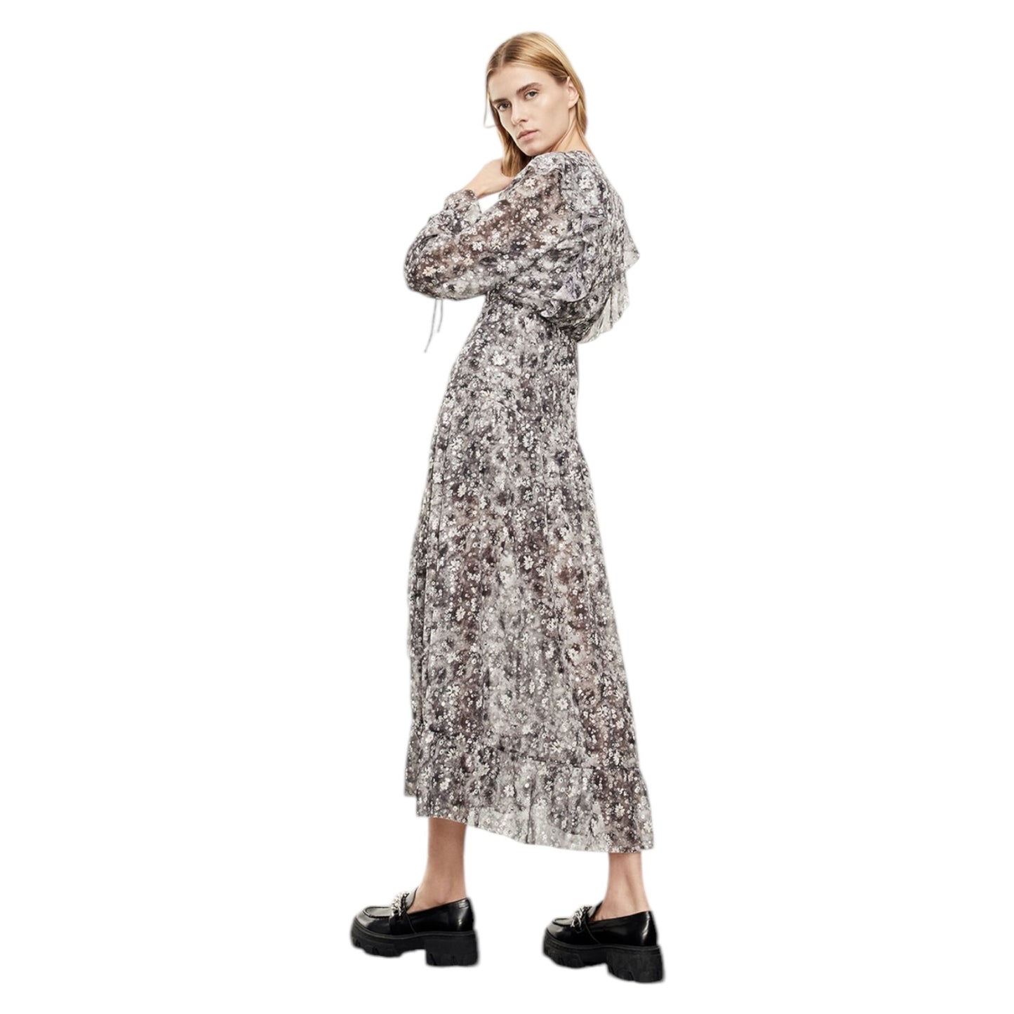 The Kooples Black and Silver Floral Dress - 10