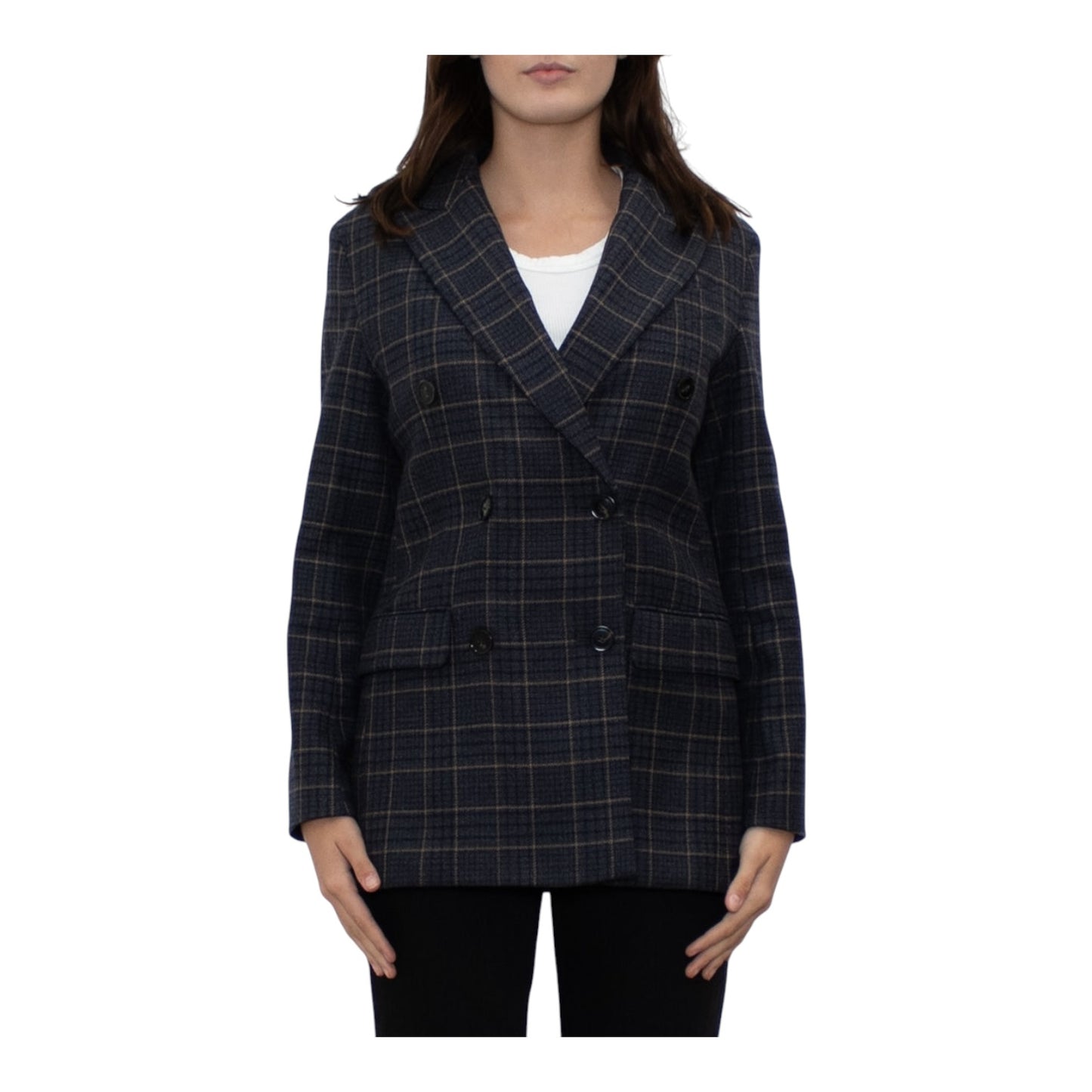 Weekend Max Mara Blue Beige Check Wool Blazer Jacket - 10