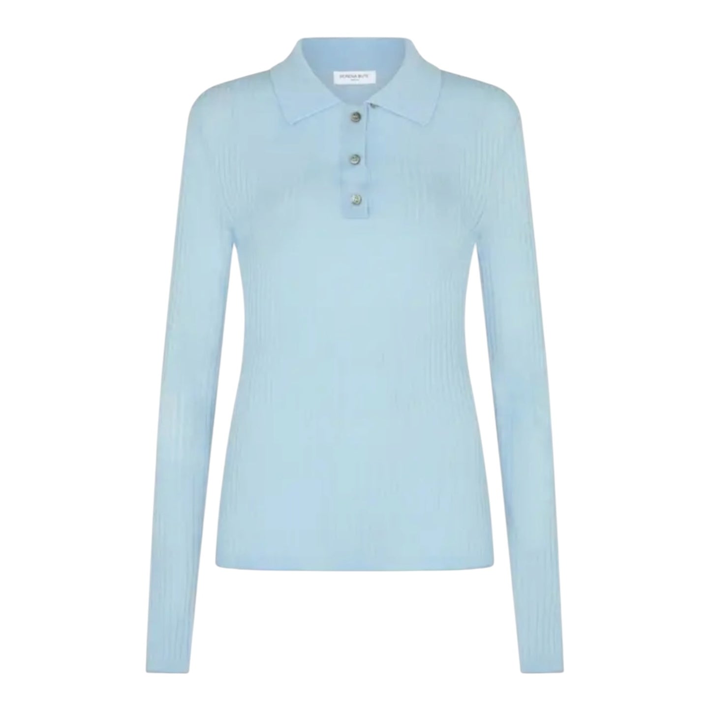 Serena Bute Blue Ribbed Henley Top - 8/10