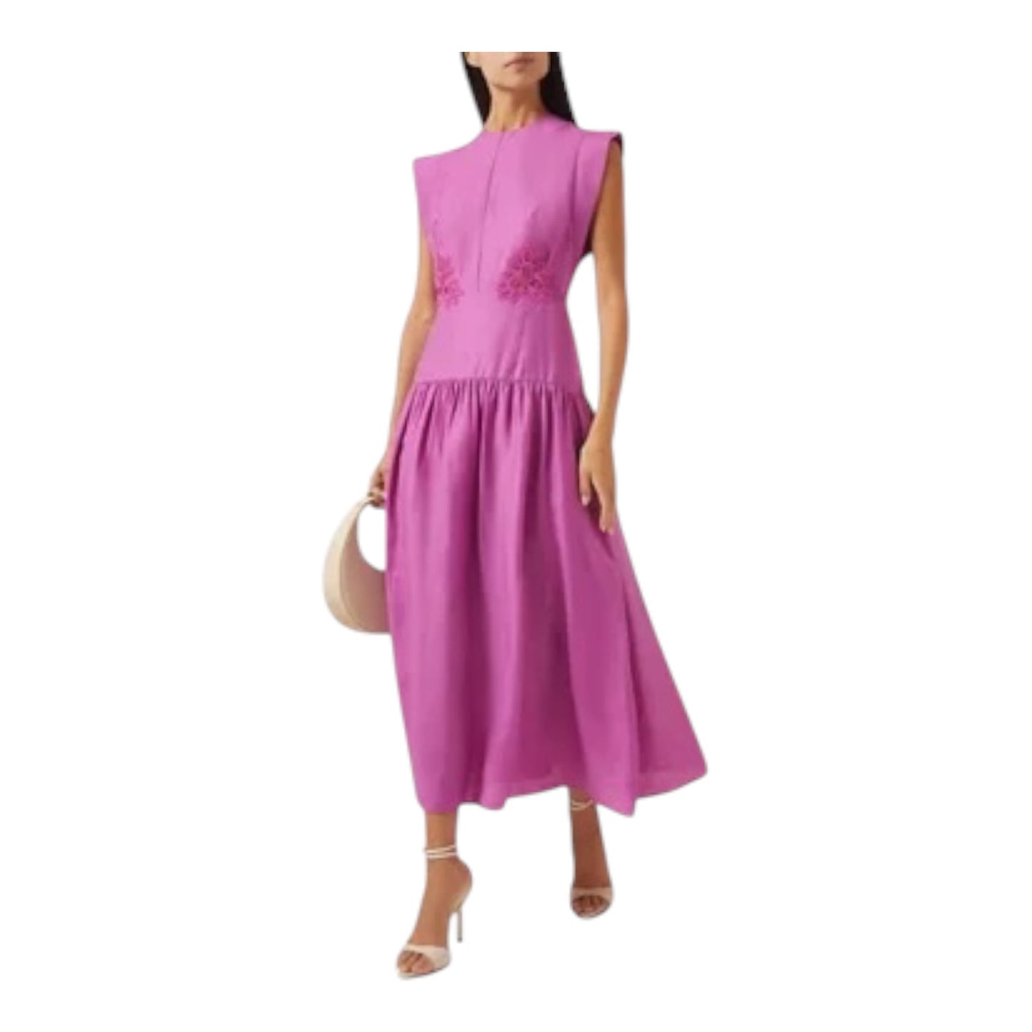 Kameya Pink Floral Embroidered Midi Dress - 10/12
