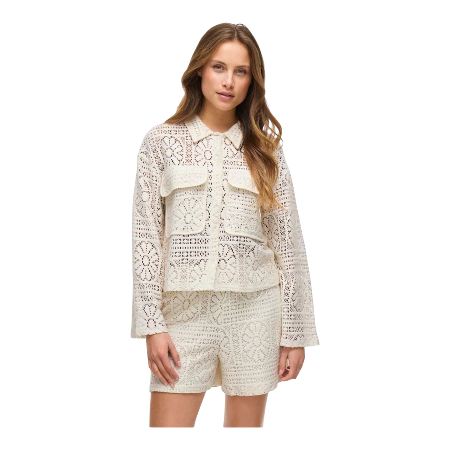 Vila Cream Crochet Patterned Shirt - 16