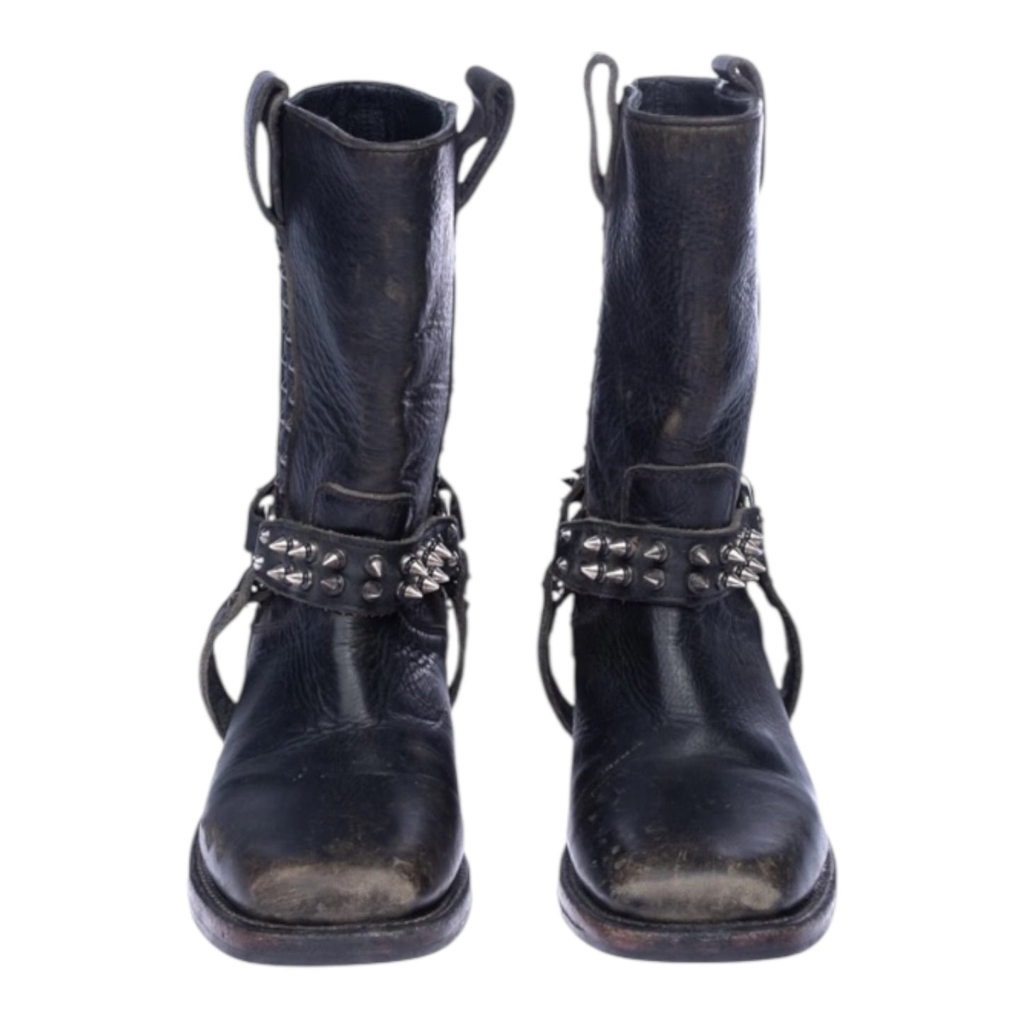 Ash Leather Mid-Calf Distressed Studded Boots - 37/4 - Worn Twice