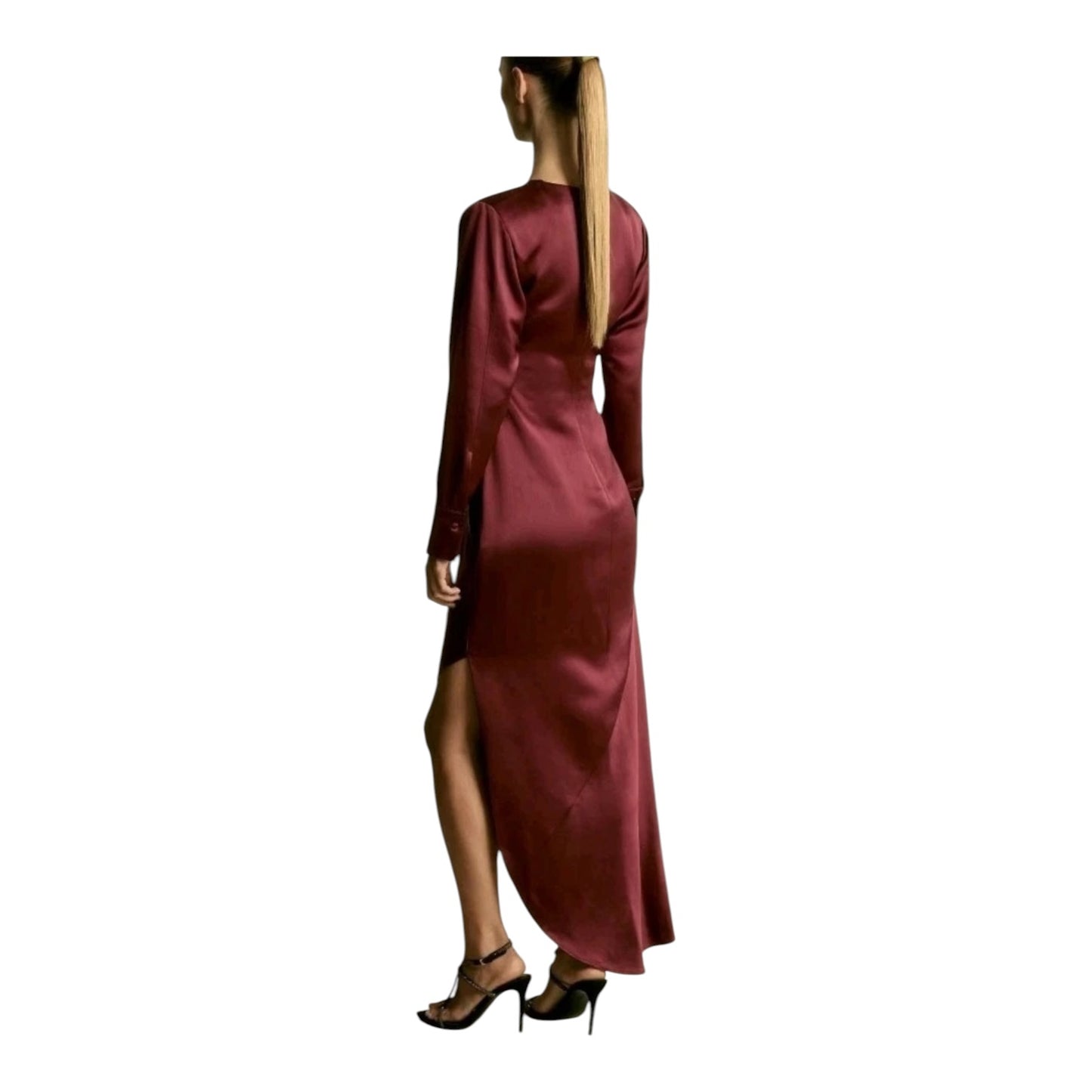 Reiss Burgundy Satin Midi Dress - 12 - NEW